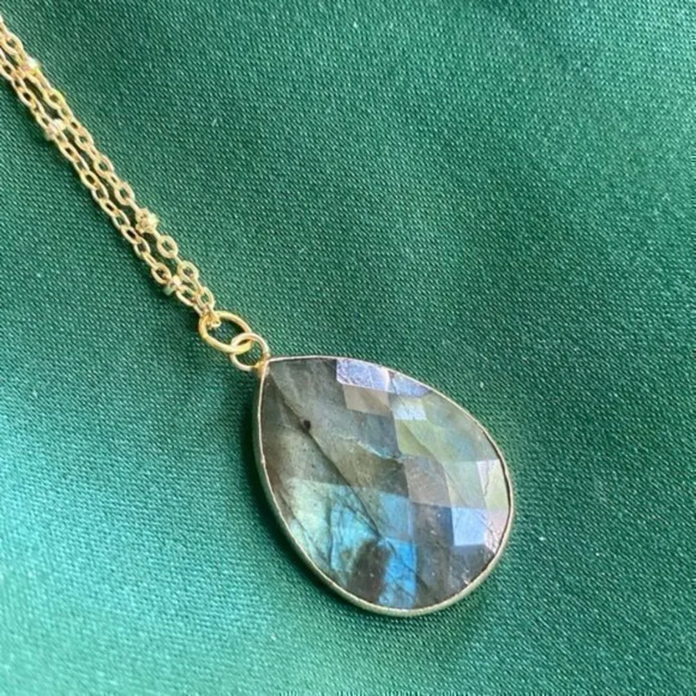 RESTOCKED! Labradorite Nebula 14K GP Boho Necklace Green/Blue Gemstone Handmade